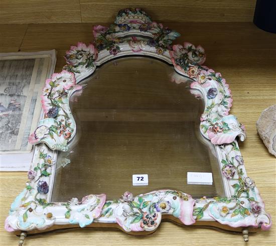 A large Dresden porcelain floral mirror length 78cm